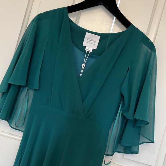 Erin Featherston Hunter Emerald Forest Green Chiffon Maxi Gown Size 6 New w/ tag - Picture 4 of 6